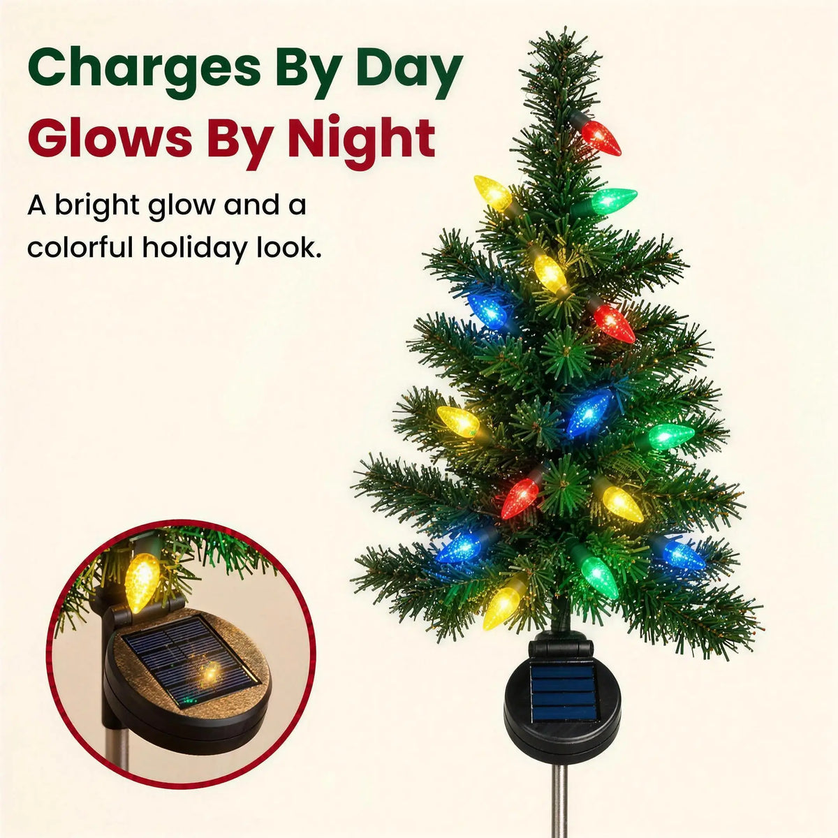 Charges by day, glows by night with its own solar panel