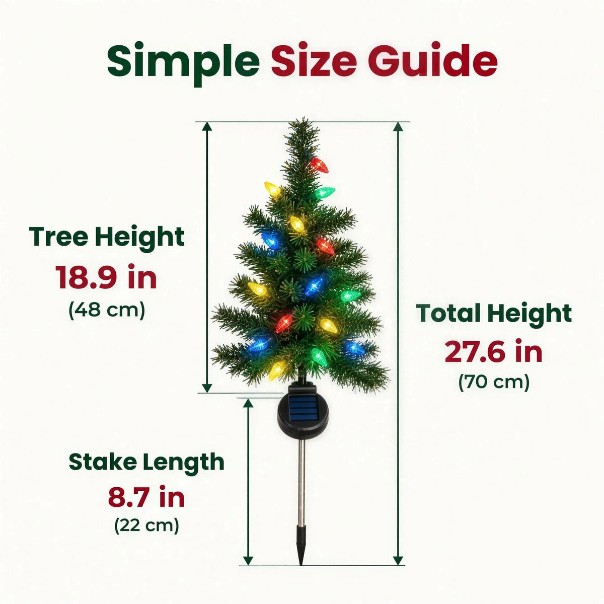 Size guide: 18.9 in tree, 27.6 in total height